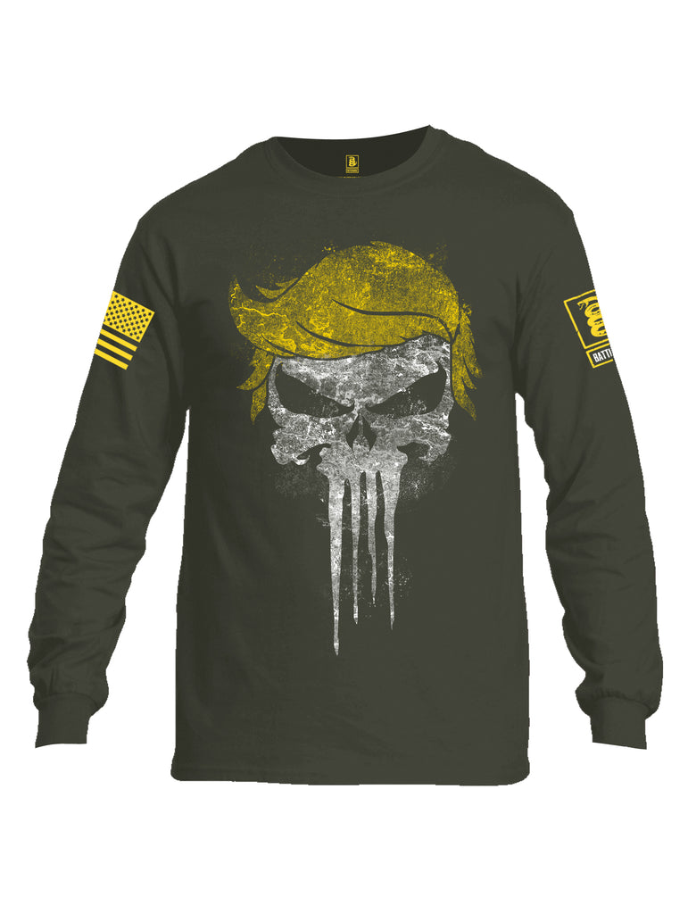 Battleraddle Mr. President The Punisher Yellow Sleeve Print Mens Cotton Long Sleeve Crew Neck T Shirt