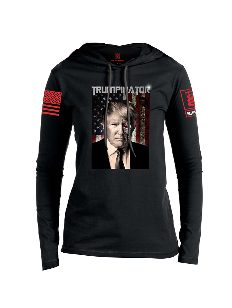 Battleraddle Trumpinator Red Sleeve Print Womens Thin Cotton Lightweight Hoodie