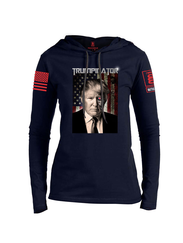 Battleraddle Trumpinator Red Sleeve Print Womens Thin Cotton Lightweight Hoodie