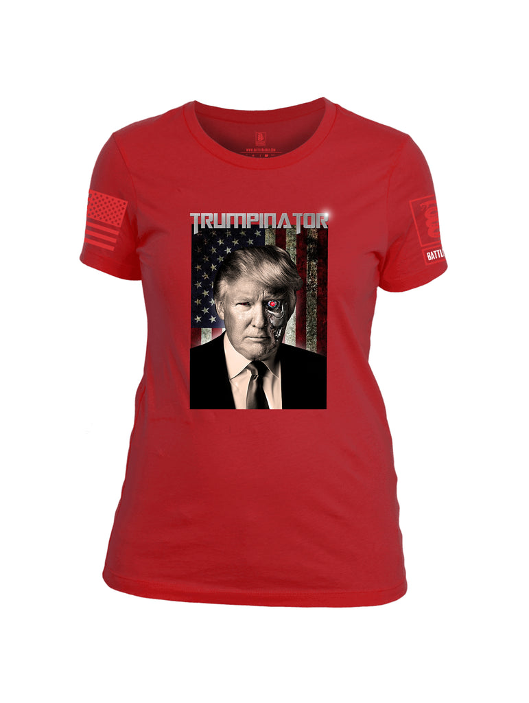 Battleraddle Trumpinator Red Sleeve Print Womens Cotton Crew Neck T Shirt