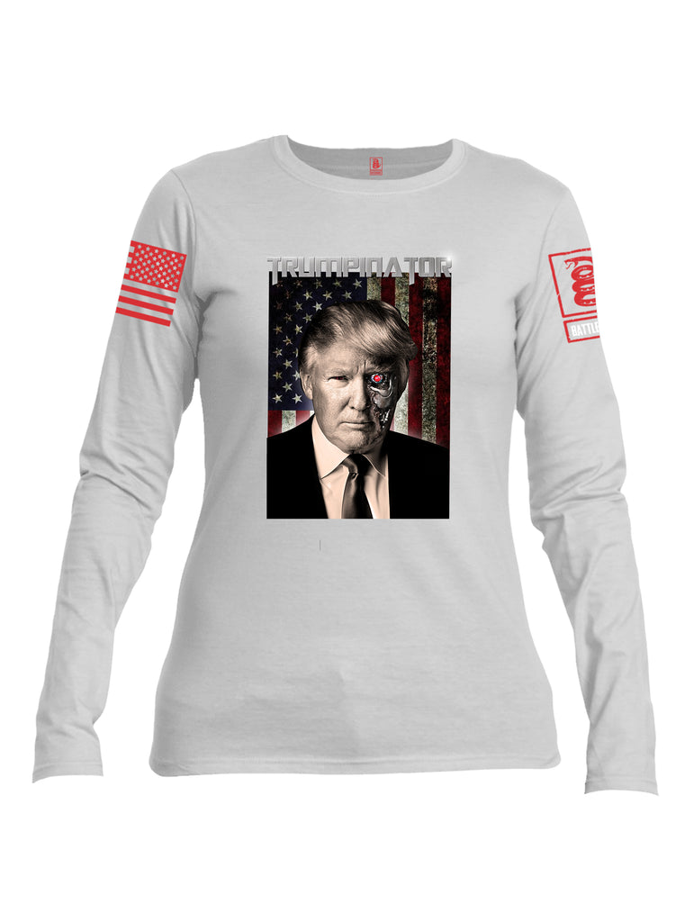 Battleraddle Trumpinator Red Sleeve Print Womens Cotton Long Sleeve Crew Neck T Shirt