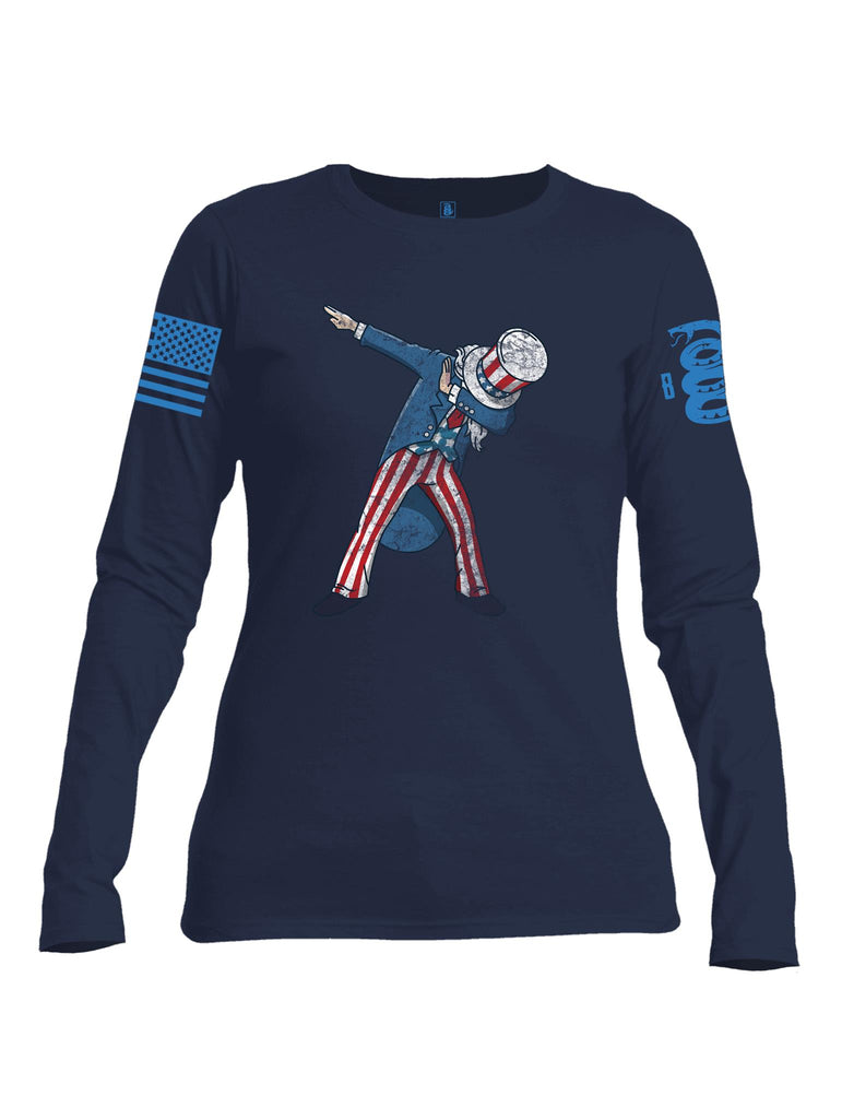 Battleraddle Uncle Sam Dab Blue Sleeve Print Womens Cotton Long Sleeve Crew Neck Sweatshirt