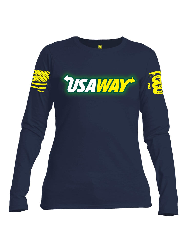 Battleraddle USAWAY Yellow Sleeve Print V2 Womens Cotton Long Sleeve Crew Neck Sweatshirt
