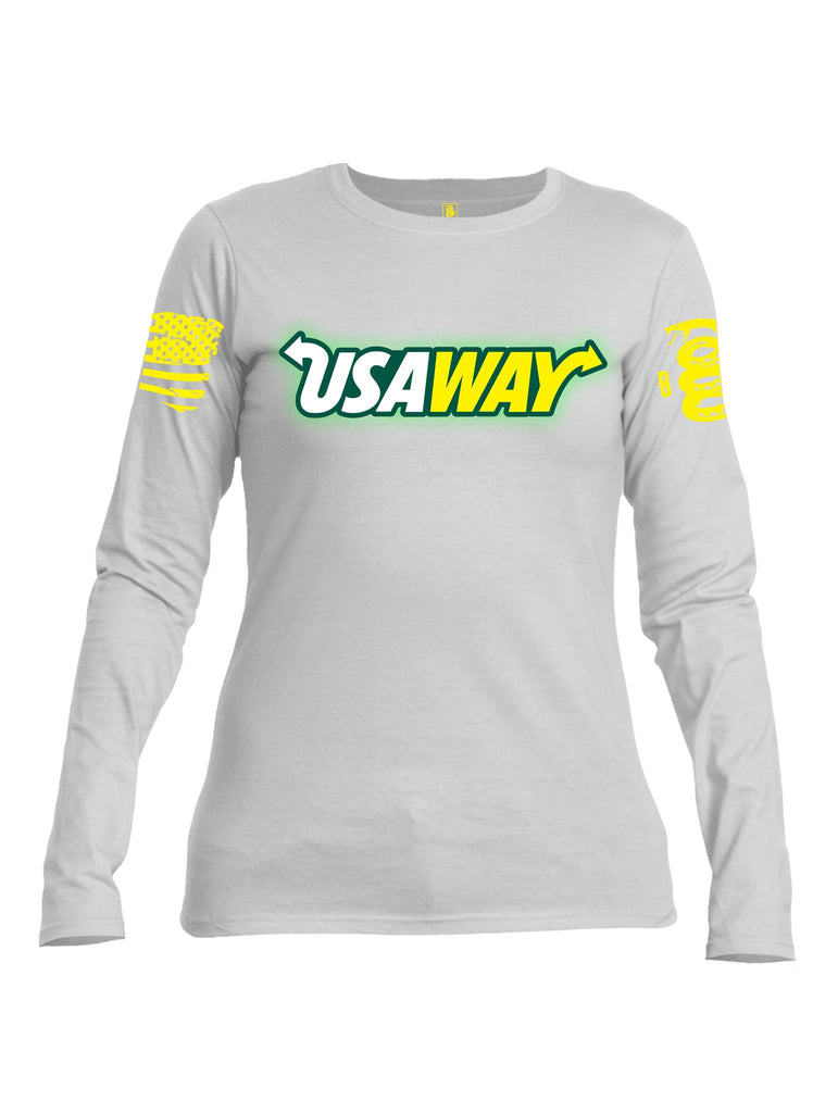 Battleraddle USAWAY Yellow Sleeve Print V2 Womens Cotton Long Sleeve Crew Neck Sweatshirt