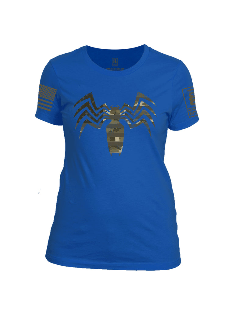 Battleraddle Venomize Camo Dark Brown Sleeve Print Womens Cotton Crew Neck T Shirt
