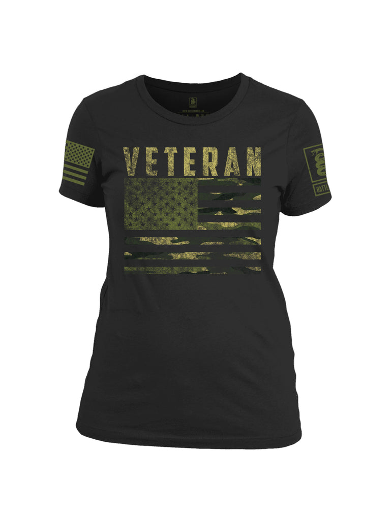 Battleraddle Veteran Camo Flag Dark Green Sleeve Print Womens Cotton Crew Neck T Shirt