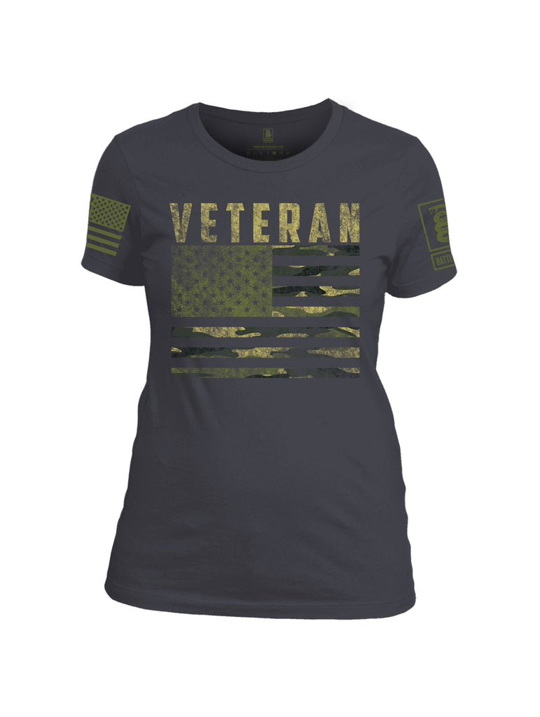 Battleraddle Veteran Camo Flag Dark Green Sleeve Print Womens Cotton Crew Neck T Shirt