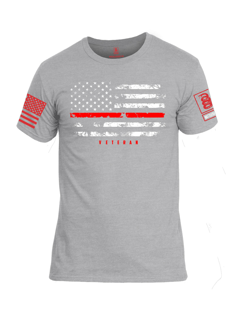 Battleraddle American Flag Red Line Veteran Red Sleeve Print Mens Cotton Crew Neck T Shirt