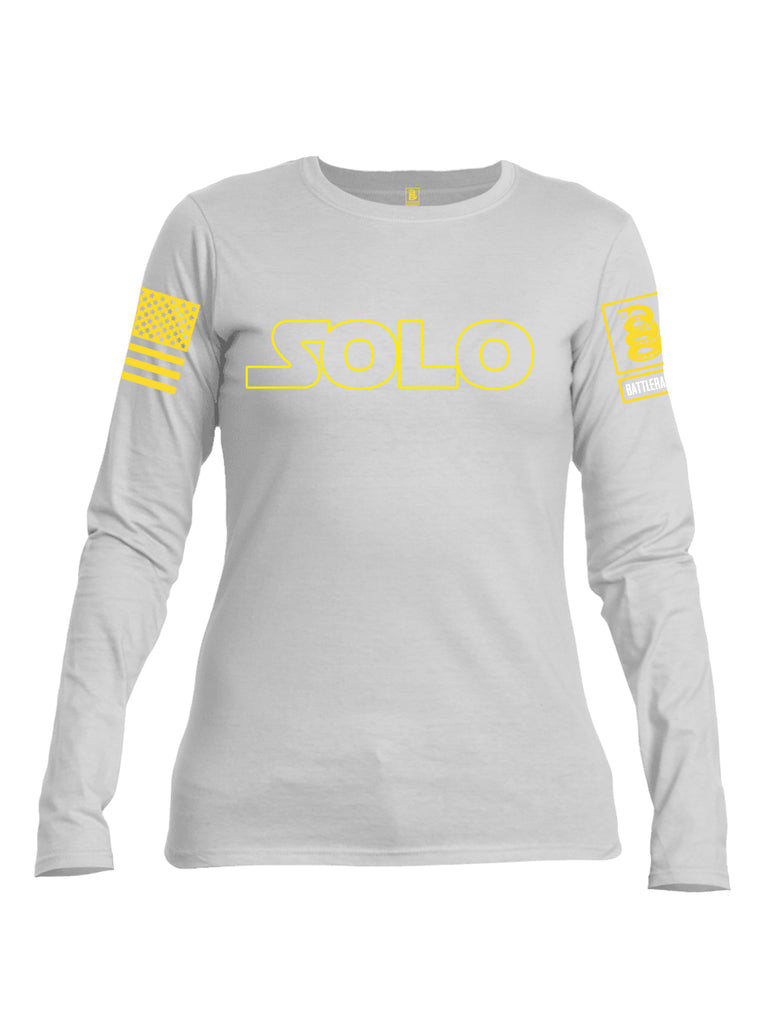Battleraddle Solo Yellow Sleeve Print Womens Cotton Long Sleeve Crew Neck T Shirt