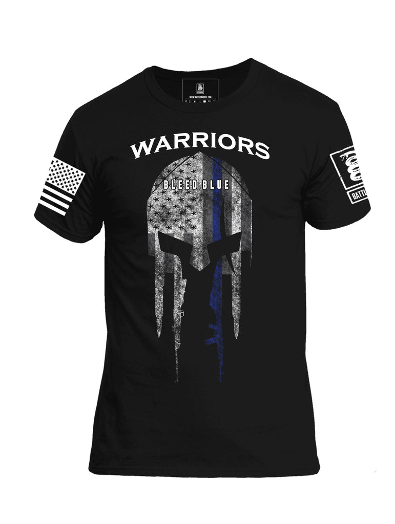 Battleraddle Warriors Bleed Blue Line Black Ops Edition Mens Cotton Crew Neck T Shirt