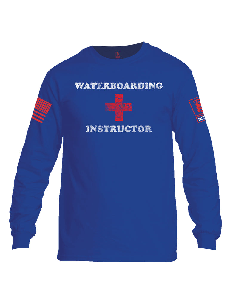 Battleraddle Waterboarding Instructor Red Sleeve Print Mens Cotton Long Sleeve Crew Neck T Shirt-Royal Blue
