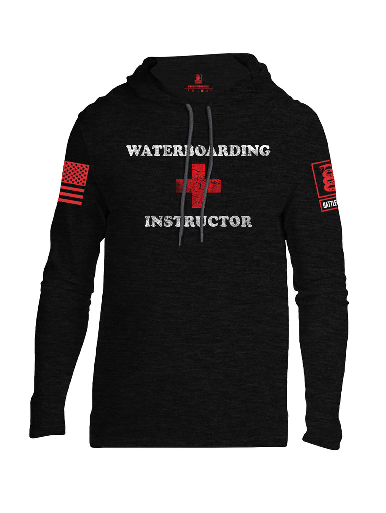 Battleraddle Waterboarding Instructor Red Sleeve Print Mens Thin Cotton Lightweight Hoodie-Black