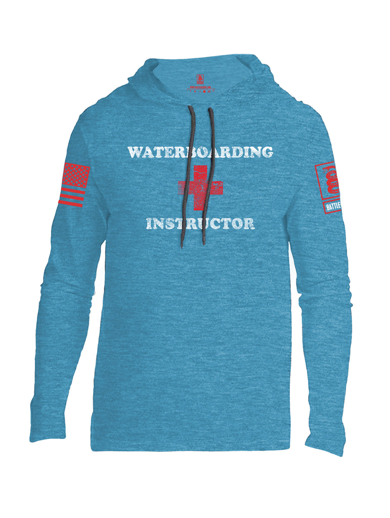 Battleraddle Waterboarding Instructor Red Sleeve Print Mens Thin Cotton Lightweight Hoodie-Caribbean Blue