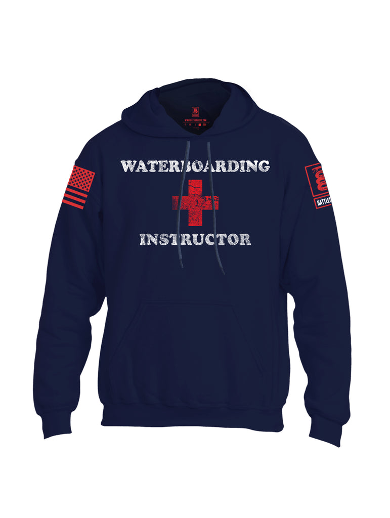 Battleraddle Waterboarding Instructor Red Sleeve Print Mens Blended Hoodie With Pockets-Navy Blue