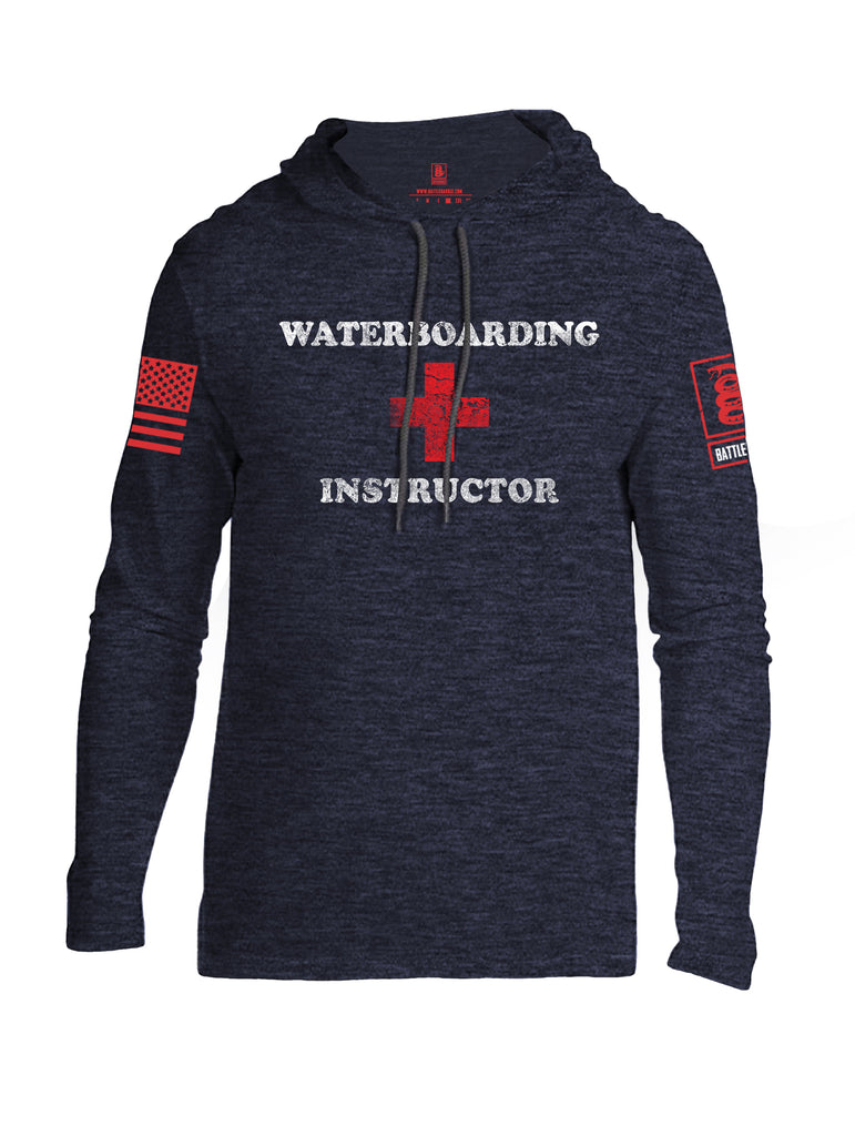 Battleraddle Waterboarding Instructor Red Sleeve Print Mens Thin Cotton Lightweight Hoodie-Navy Blue