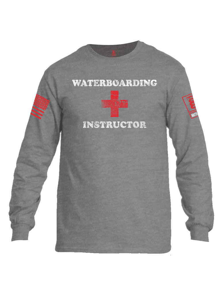 Battleraddle Waterboarding Instructor Red Sleeve Print Mens Cotton Long Sleeve Crew Neck T Shirt-Sports Grey