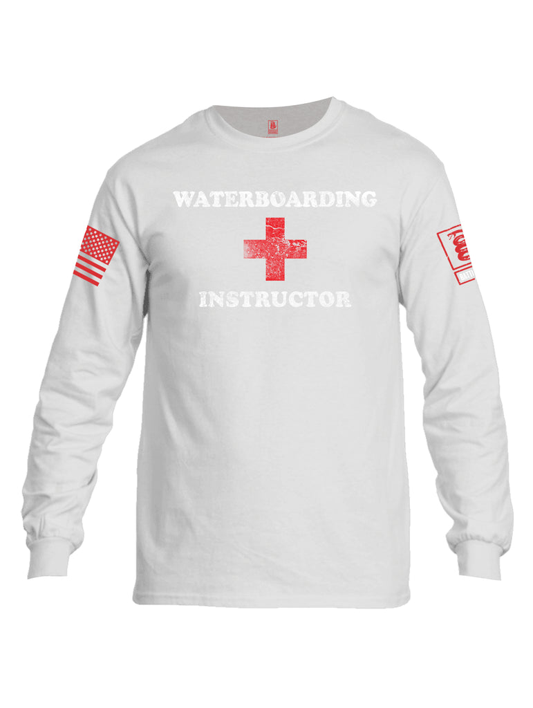 Battleraddle Waterboarding Instructor Red Sleeve Print Mens Cotton Long Sleeve Crew Neck T Shirt-White