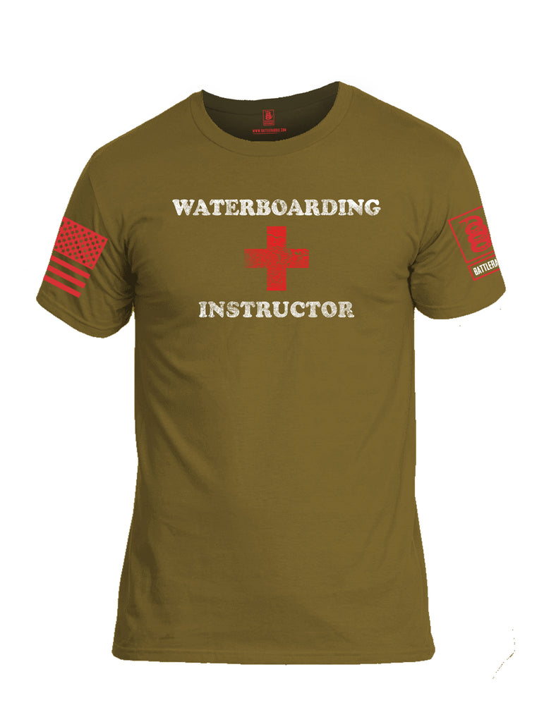 Battleraddle Waterboarding Instructor Red Sleeve Print Mens Cotton Crew Neck T Shirt-Coyote Tan