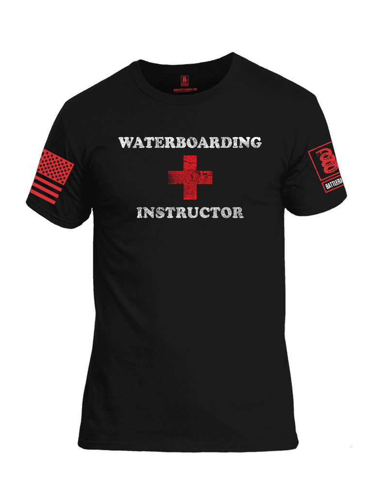 Battleraddle Waterboarding Instructor Red Sleeve Print Mens Cotton Crew Neck T Shirt-Black