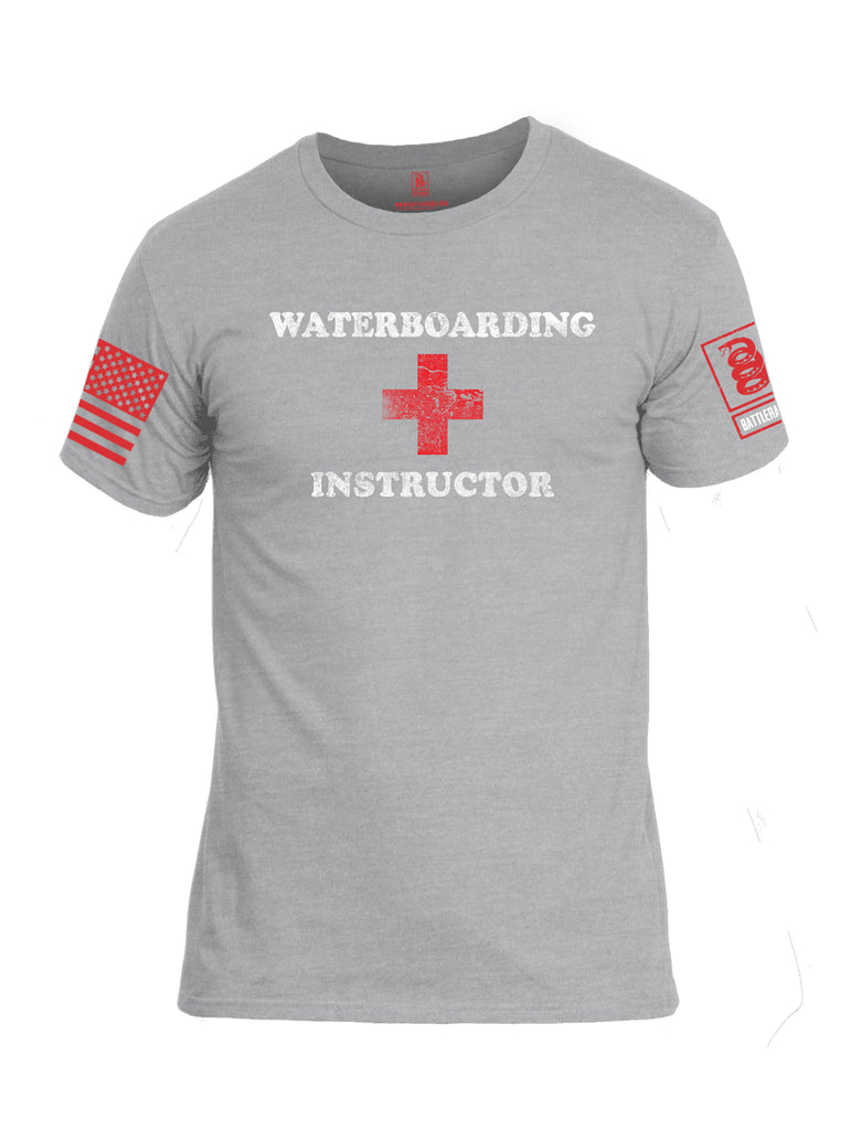 Battleraddle Waterboarding Instructor Red Sleeve Print Mens Cotton Crew Neck T Shirt-Heather Grey