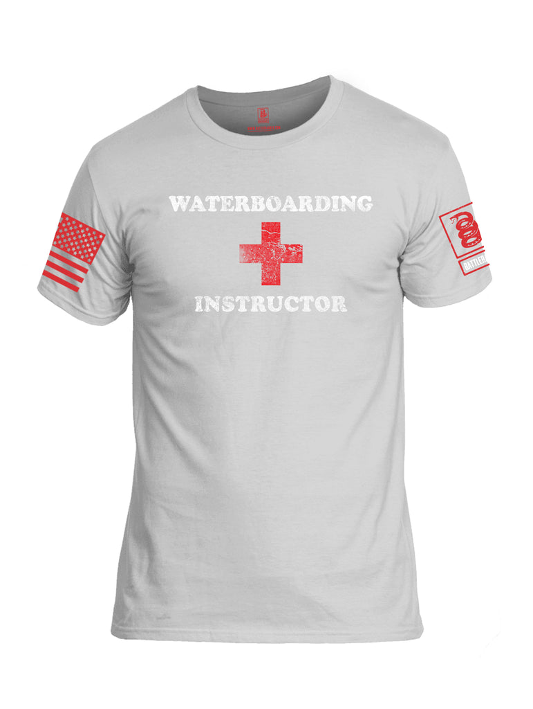 Battleraddle Waterboarding Instructor Red Sleeve Print Mens Cotton Crew Neck T Shirt-White