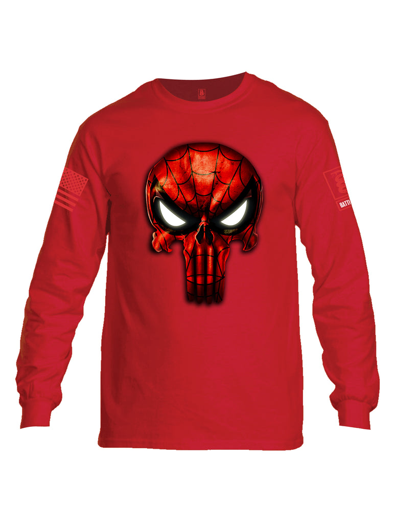 Battleraddle Webman Mr. Expounder Skull Red Sleeve Print Mens Cotton Long Sleeve Crew Neck T Shirt