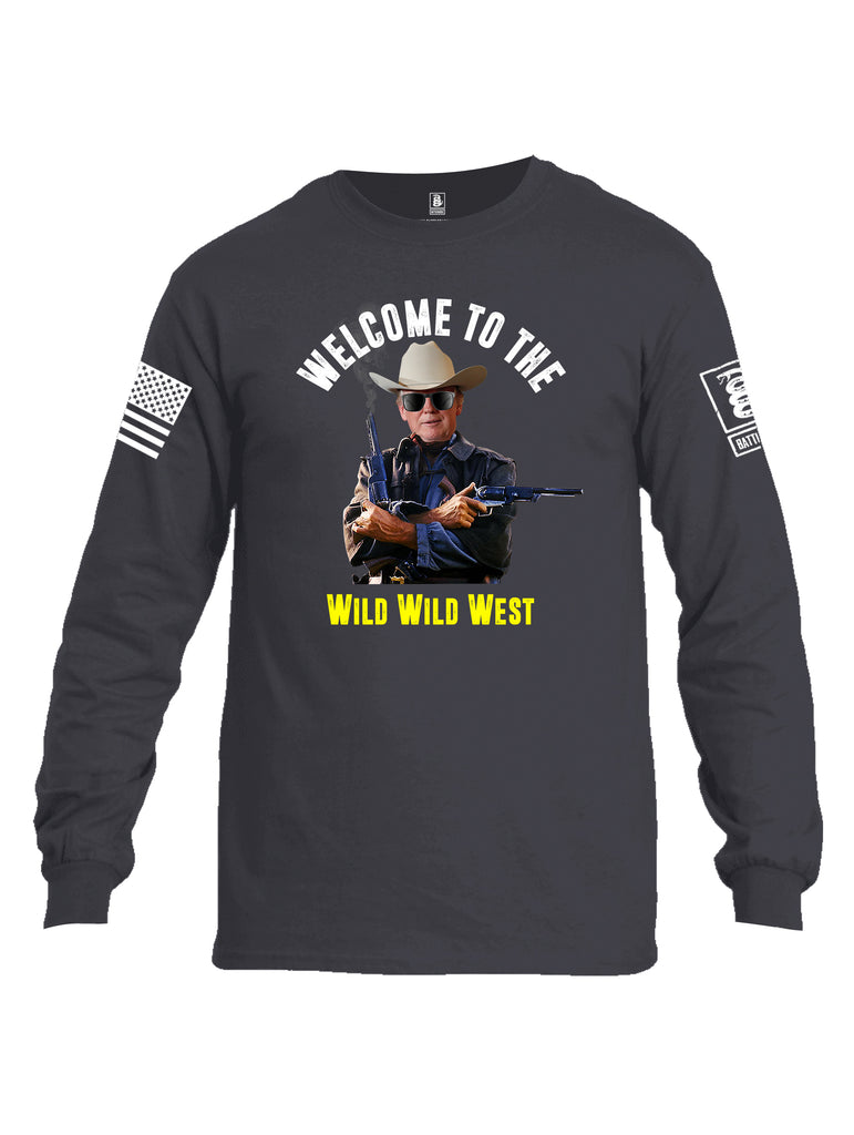 Battleraddle Welcome To The Wild Wild West White Sleeve Print Mens Cotton Long Sleeve Crew Neck T Shirt