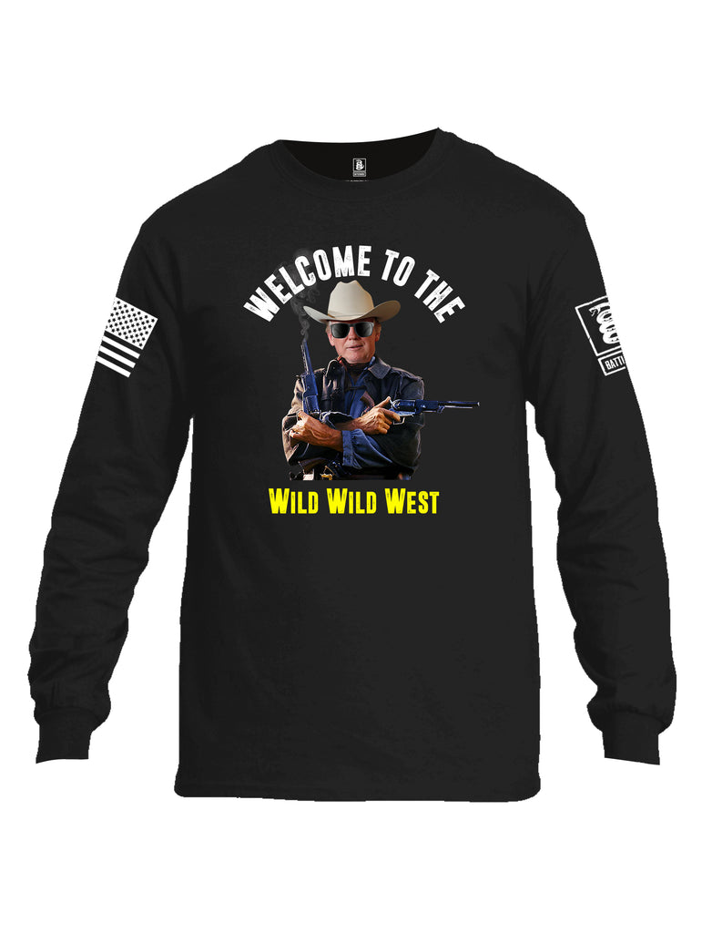 Battleraddle Welcome To The Wild Wild West White Sleeve Print Mens Cotton Long Sleeve Crew Neck T Shirt