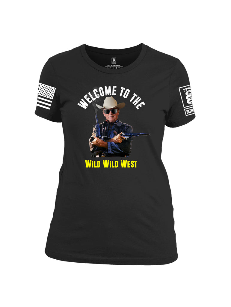 Battleraddle Welcome To The Wild Wild West White Sleeve Print Womens Cotton Crew Neck T Shirt