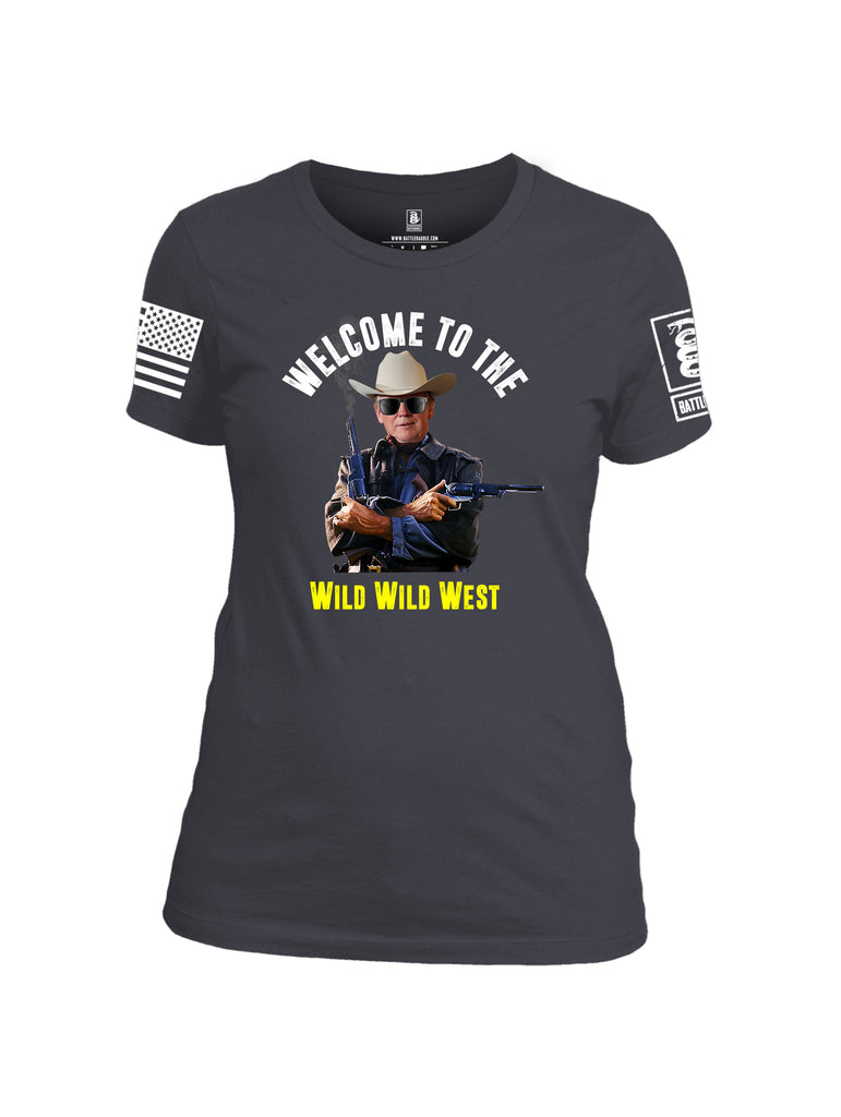 Battleraddle Welcome To The Wild Wild West White Sleeve Print Womens Cotton Crew Neck T Shirt