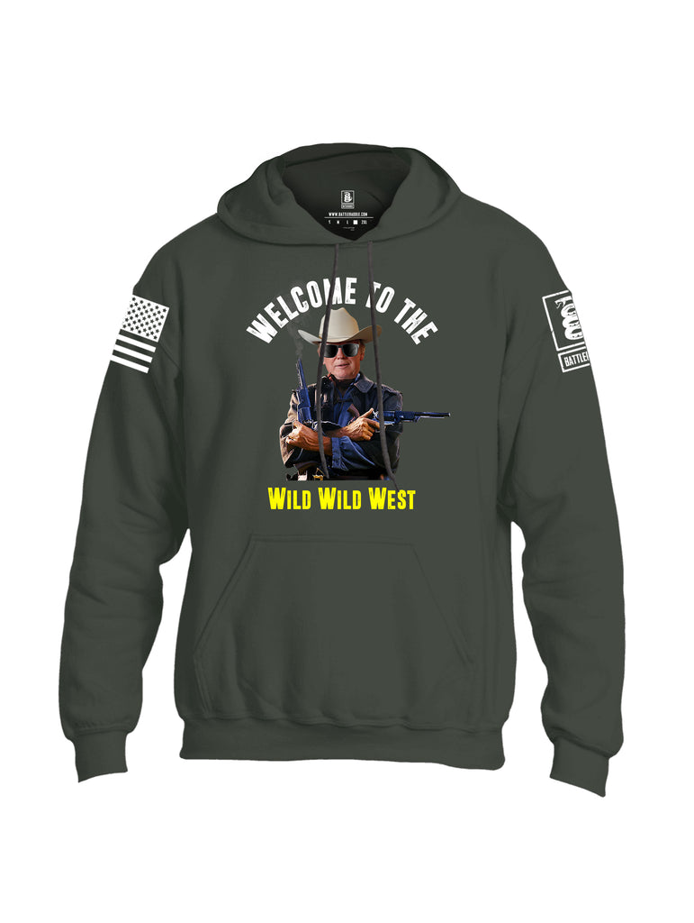 Battleraddle Welcome To The Wild Wild West White Sleeve Print Mens Blended Hoodie With Pockets