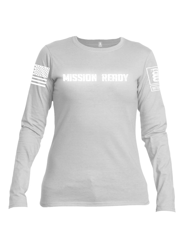 Battleraddle Mission Ready White Sleeve Print Womens Cotton Long Sleeve Crew Neck T Shirt shirt|custom|veterans|Women-Long Sleeves Crewneck Shirt