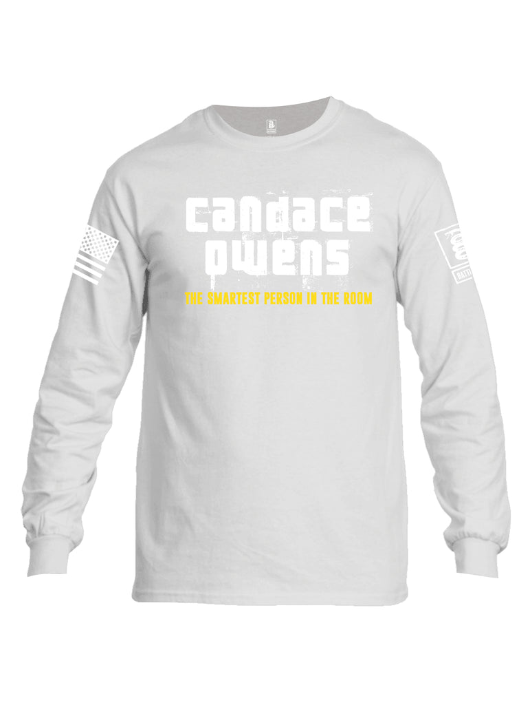 Battleraddle Candice Owens White Sleeve Print Mens Cotton Long Sleeve Crew Neck T Shirt