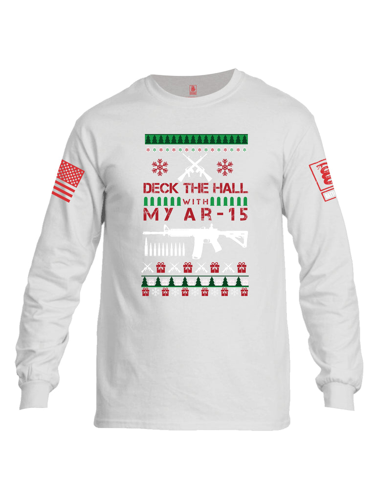 Battleraddle Deck The Hall With My AR15 Christmas Holiday Ugly Red Sleeve Print Mens Cotton Long Sleeve Crew Neck T Shirt