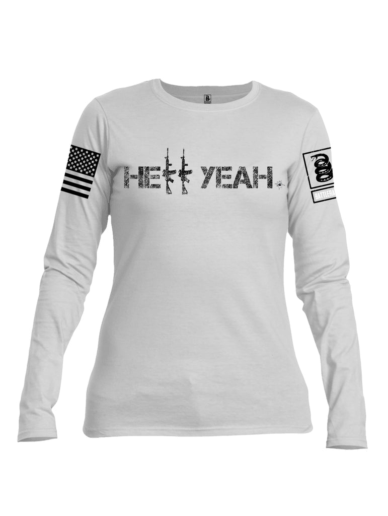 Battleraddle Hell Yeah White Sleeve Print Womens Cotton Long Sleeve Crew Neck T Shirt