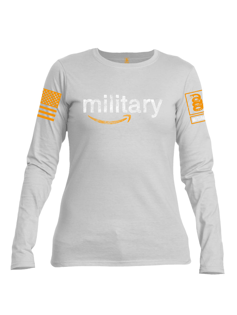 Battleraddle Military Orange Sleeve Print Womens Cotton Long Sleeve Crew Neck T Shirt