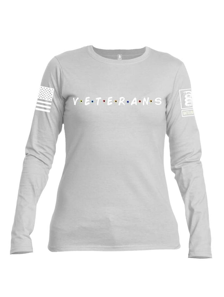 Battleraddle VETERANS White Sleeve Print Womens Cotton Long Sleeve Crew Neck T Shirt