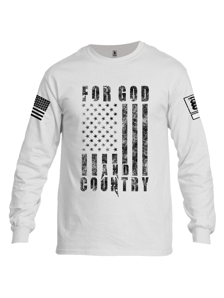 Battleraddle For God And Country White Sleeve Print Mens Cotton Long Sleeve Crew Neck T Shirt