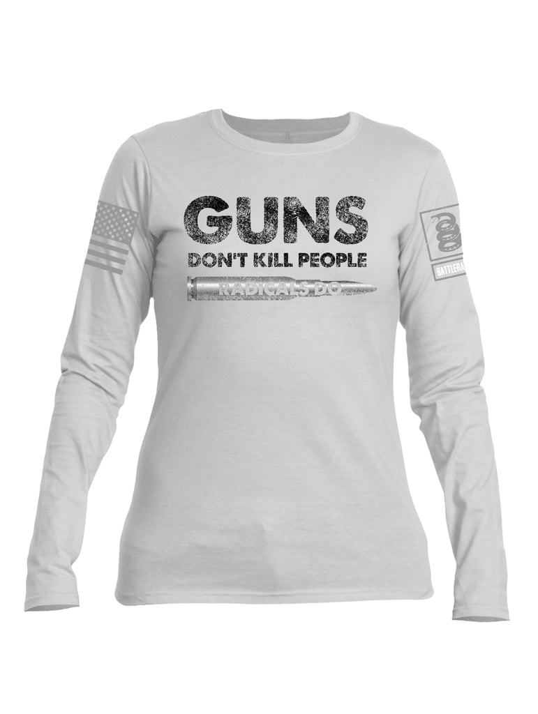 Battleraddle Guns Dont Kill People Radicals Do Red Sleeve Print Womens Cotton Long Sleeve Crew Neck T Shirt