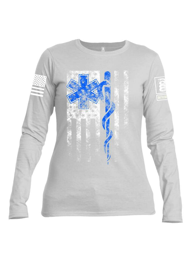 Battleraddle Emergency Medical Technician 2 White Sleeve Print Womens Cotton Long Sleeve Crew Neck T Shirt