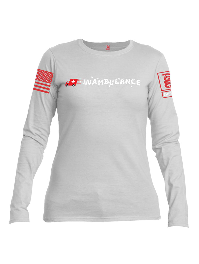 Battleraddle Wambulance Red Sleeve Print Womens Cotton Long Sleeve Crew Neck T Shirt