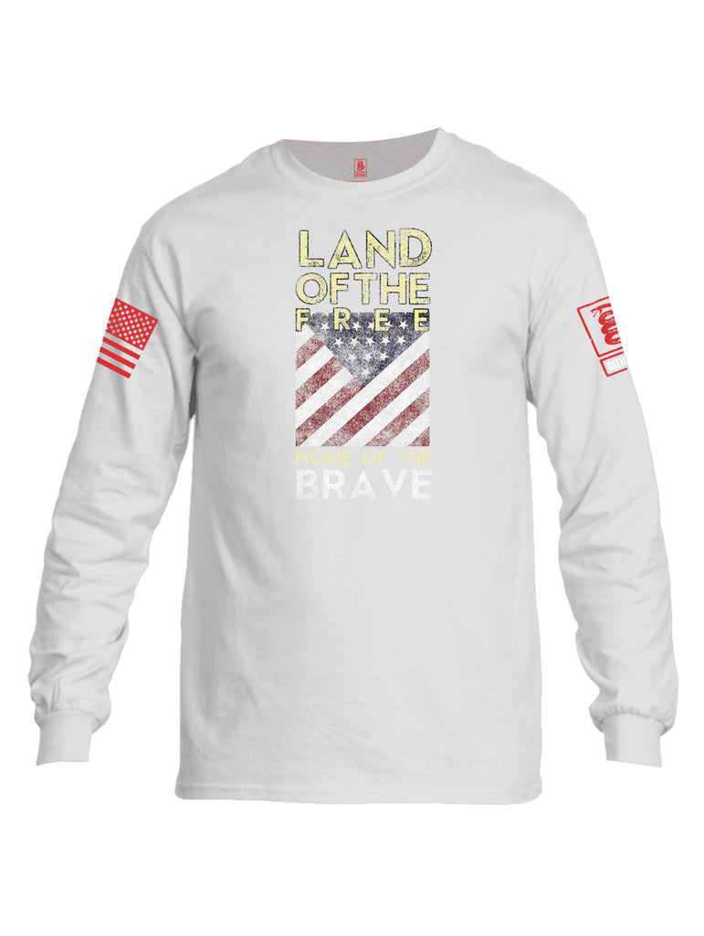 Battleraddle Land Of The Free Home Of The Brave Red Sleeve Print Mens Cotton Long Sleeve Crew Neck T Shirt