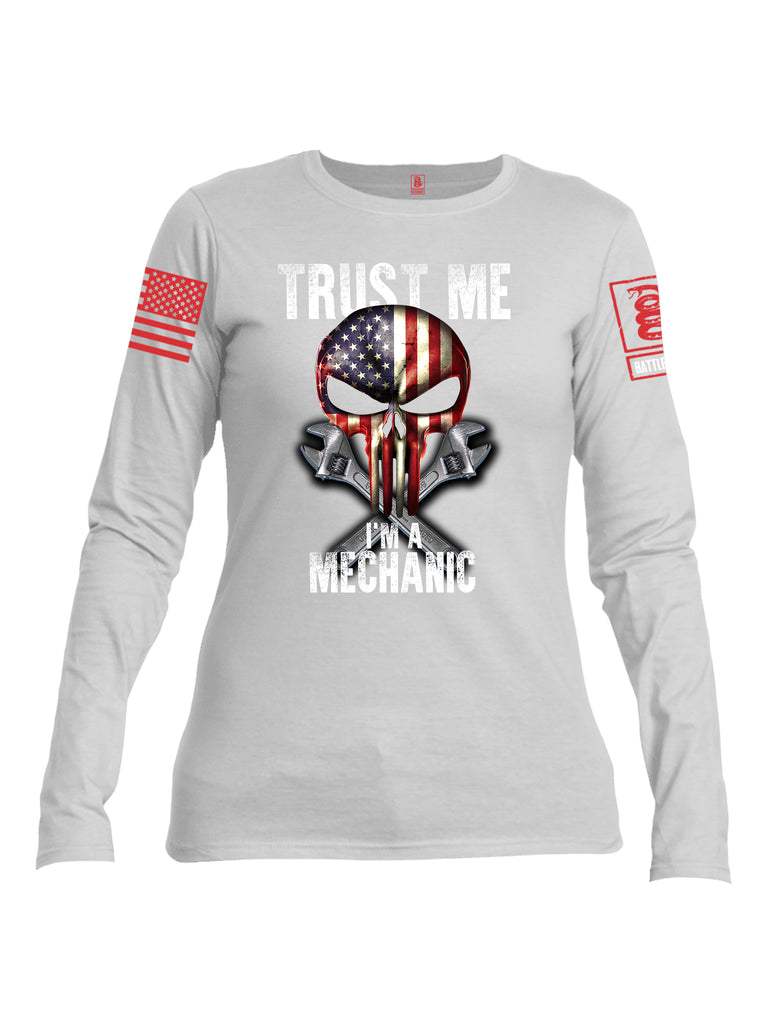 Battleraddle Trust Me I'm A Mechanic Red Sleeve Print Womens Cotton Long Sleeve Crew Neck T Shirt
