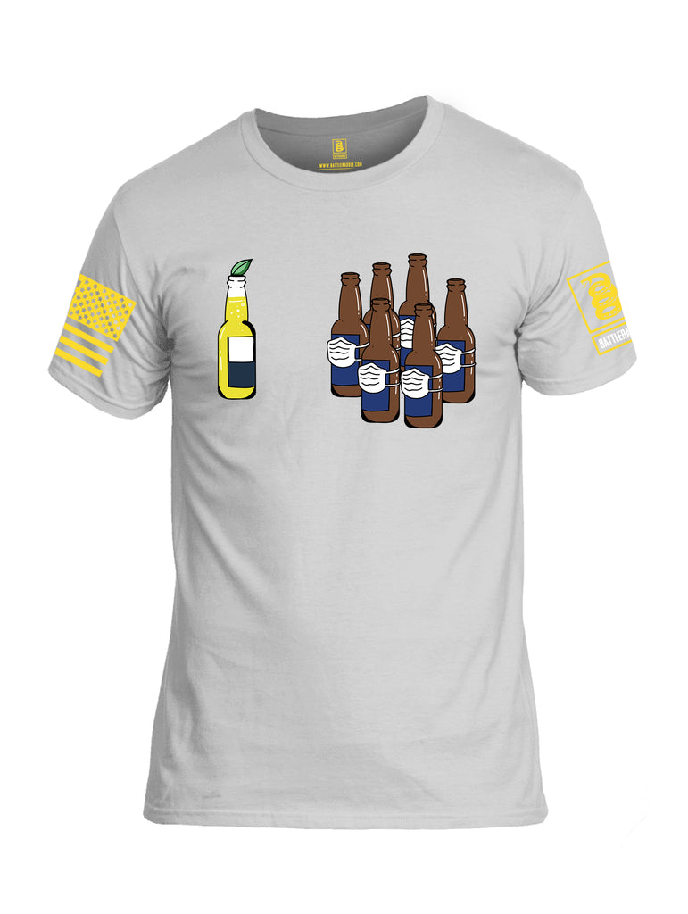 Battleraddle Corona Vs Beer Yellow Sleeve Print Mens Cotton Crew Neck T Shirt