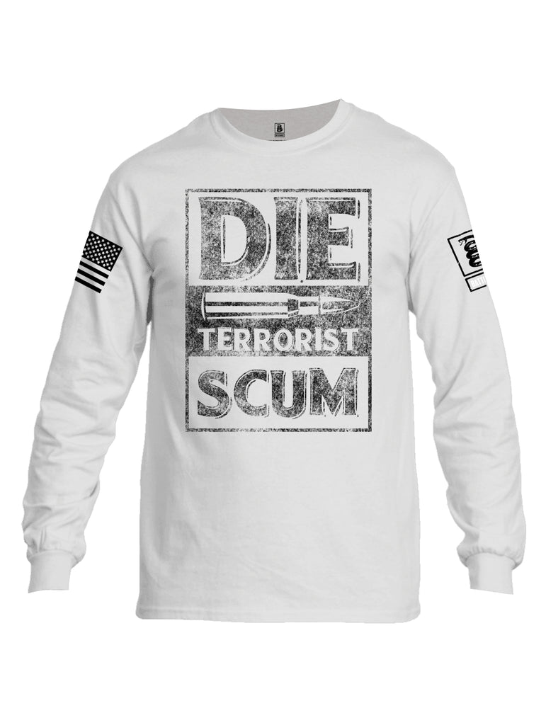 Battleraddle Die Terrorist Scum White Sleeve Print Mens Cotton Long Sleeve Crew Neck T Shirt