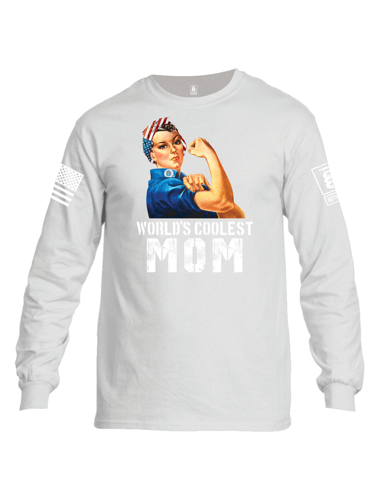 Battleraddle World's Coolest Mom White Sleeve Print Mens Cotton Long Sleeve Crew Neck T Shirt