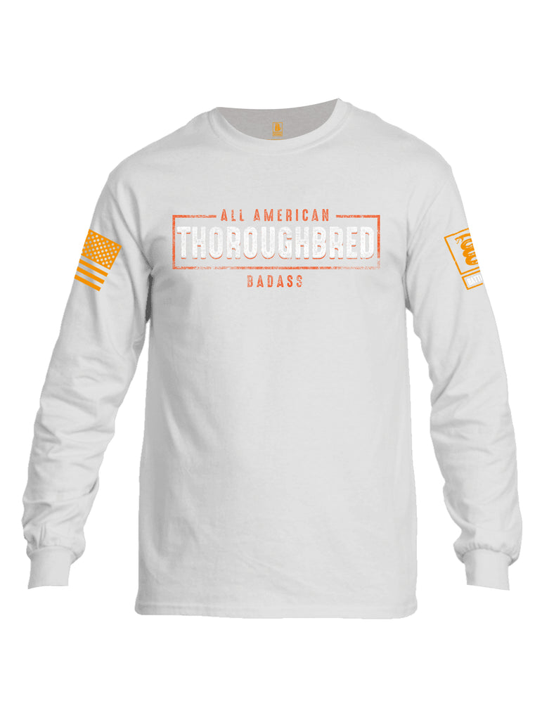 Battleraddle All American Thoroughbred Badass Orange Sleeve Print Mens Cotton Long Sleeve Crew Neck T Shirt