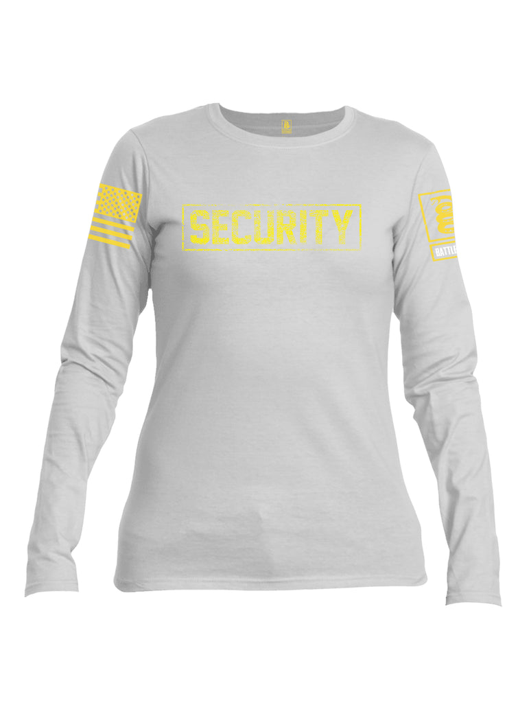 Battleraddle Security Yellow Sleeve Print Womens Cotton Long Sleeve Crew Neck T Shirt