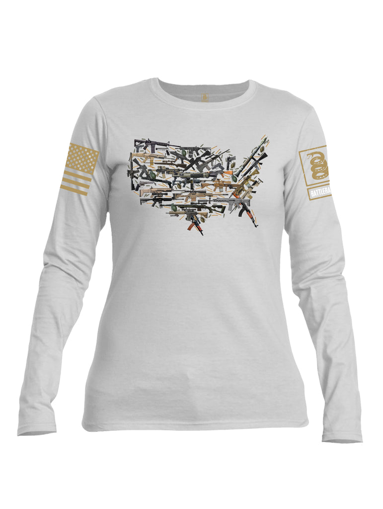 Battleraddle USA Rifle Land Brass Sleeve Print Womens Cotton Long Sleeve Crew Neck T Shirt