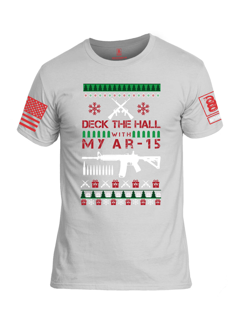 Battleraddle Deck The Hall With My AR15 Christmas Holiday Ugly Red Sleeve Print Mens Cotton Crew Neck T Shirt